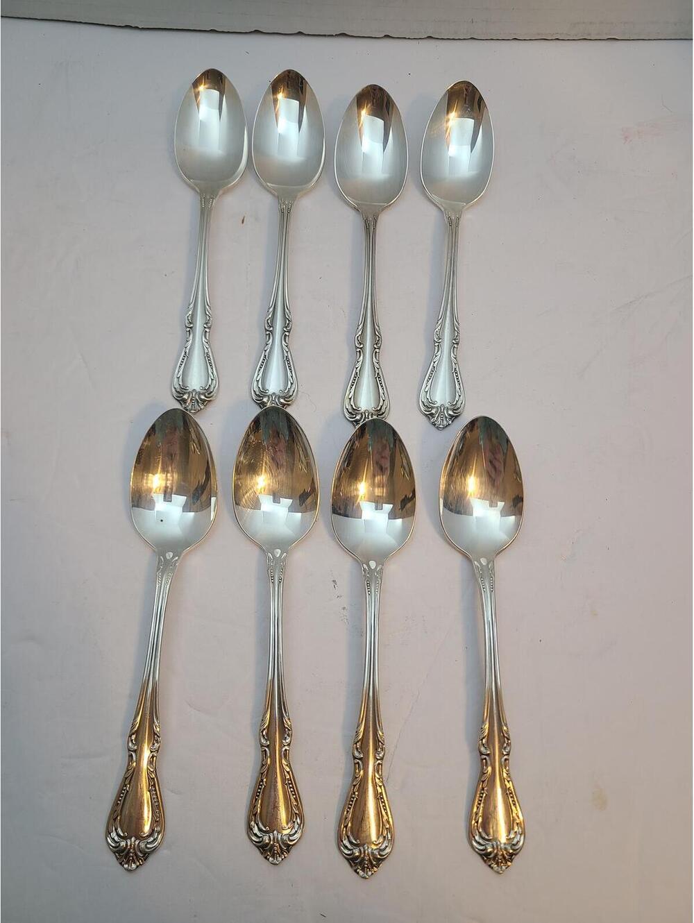Set of 8 WM A Rogers Oneida Chalice Harmony Pattern Silver Plate Teaspoons